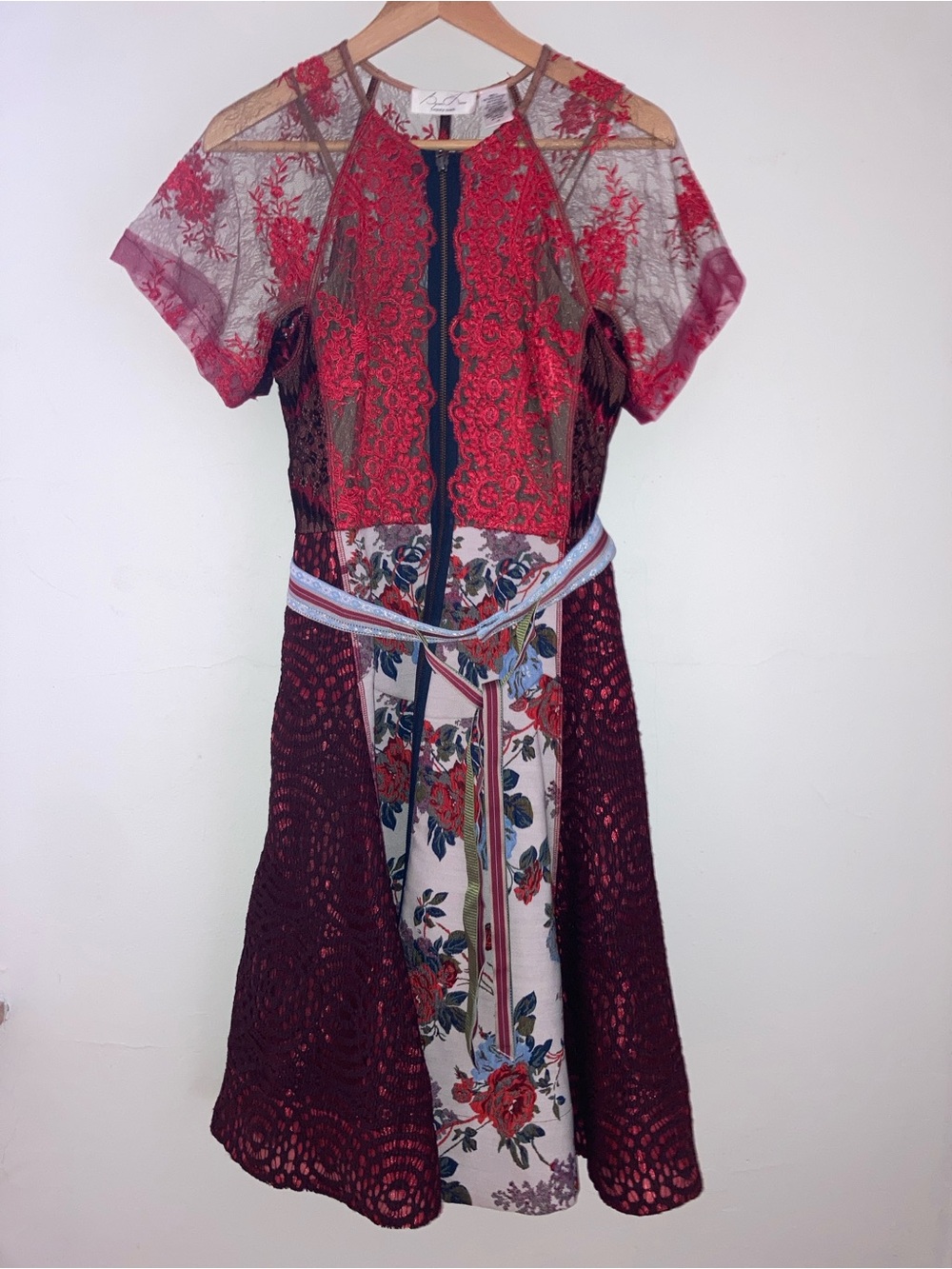 Byron Lars Winter rose Floral Lace Mix-Media Dress 4 new without tags